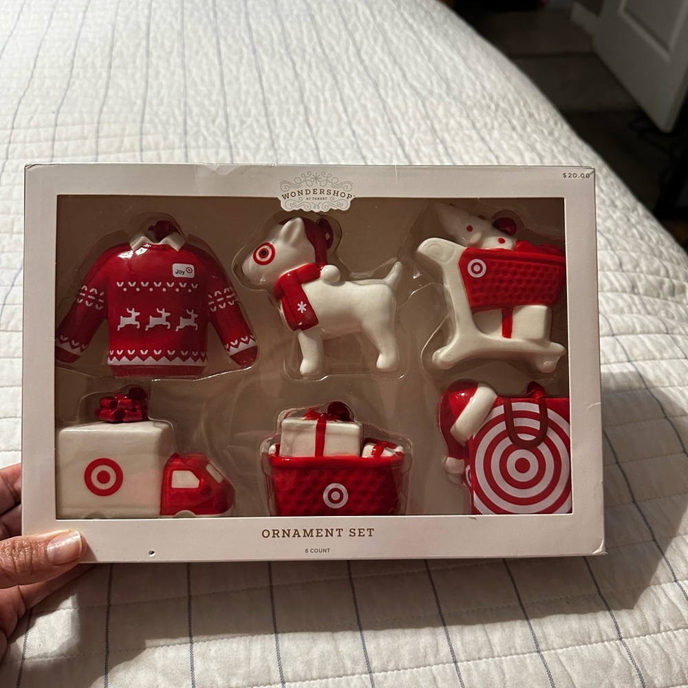 Wondershop Target Ornament‎ Set 6 Count Bullseye Dog Shopping Cart Truck Ceramic